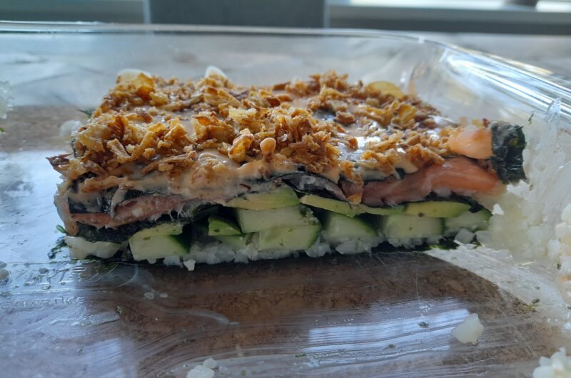 Recept voor sushi lasagne met bloemkoolrijst